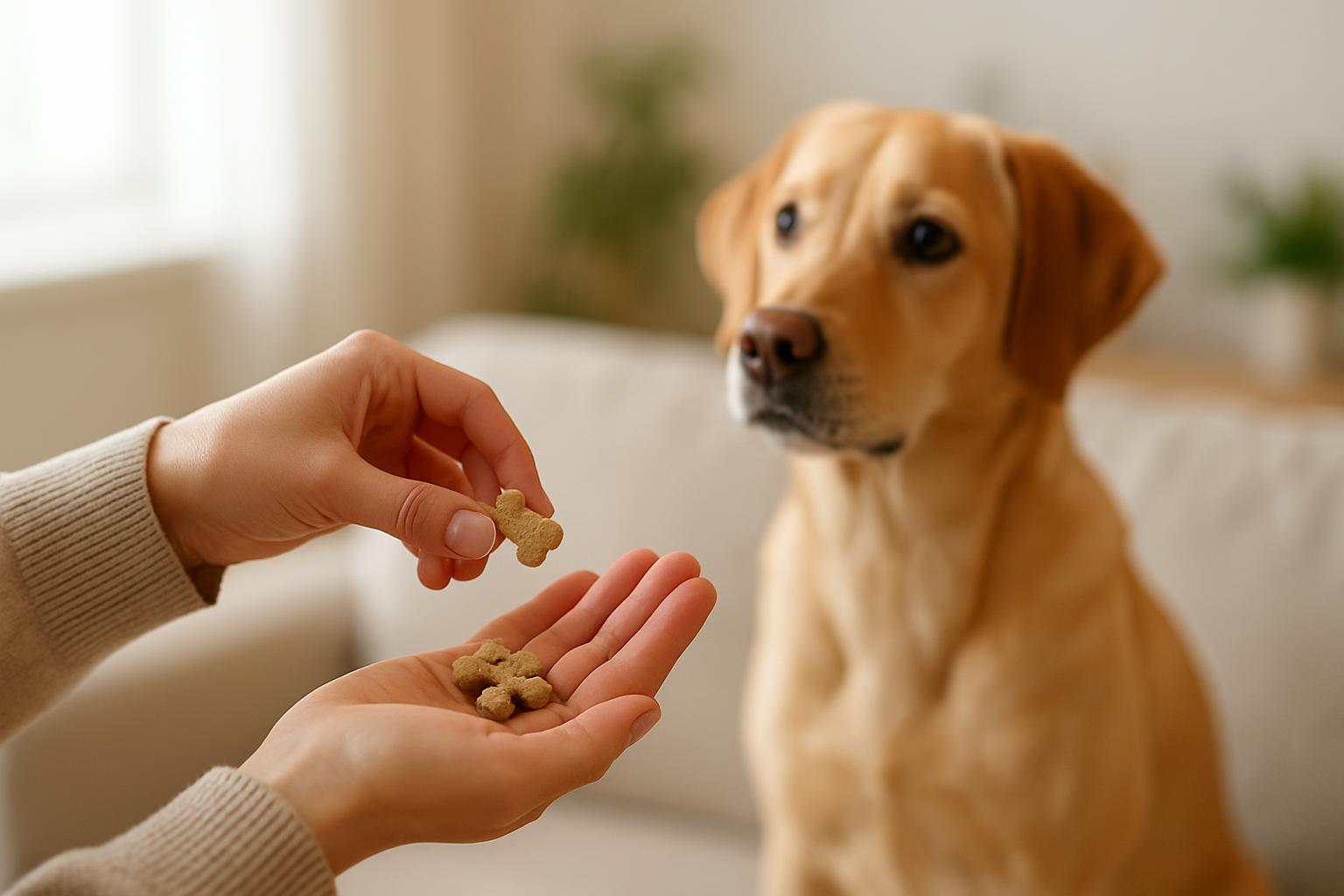 Puppy in training with treats