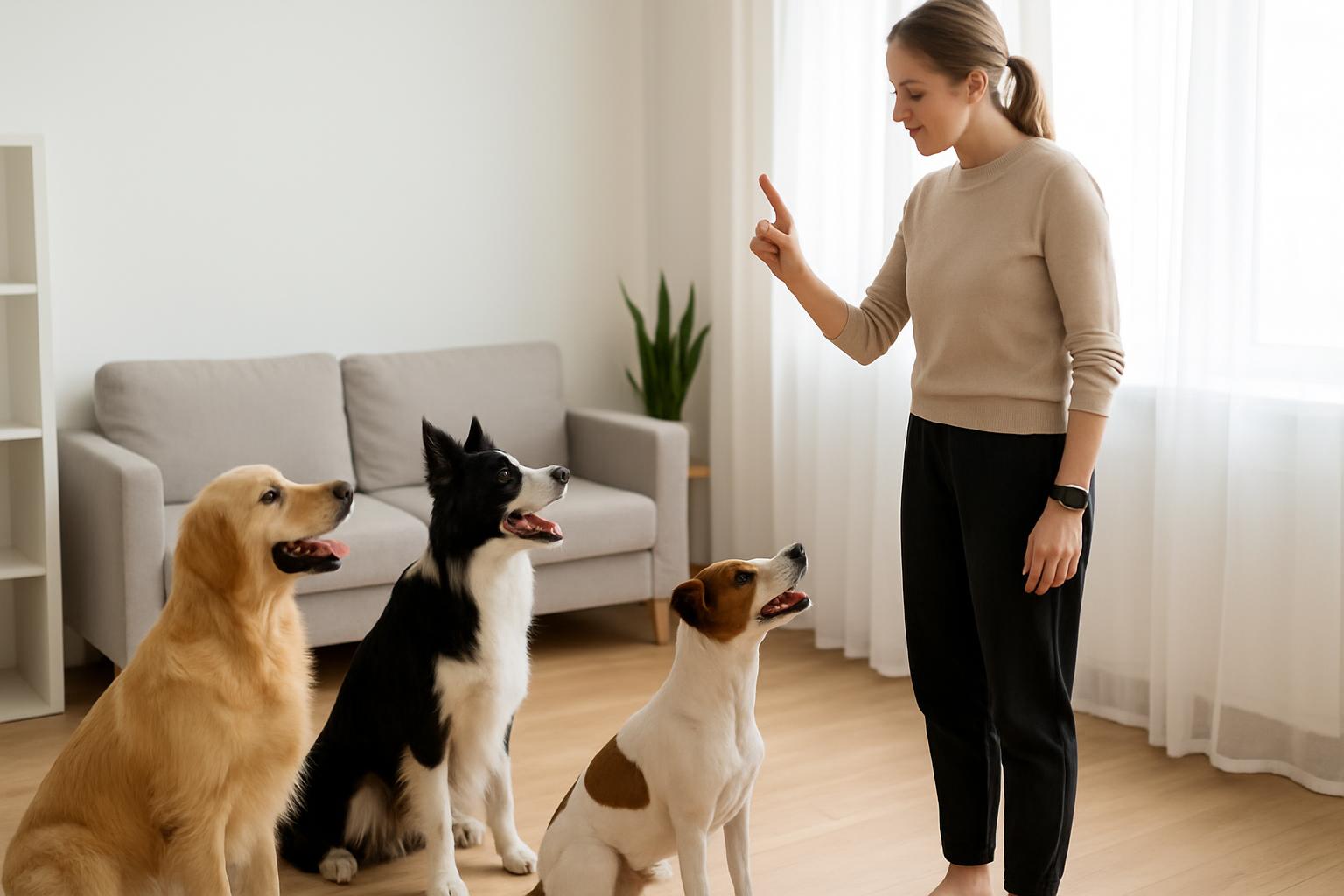 Dog trainer working with a happy dog in a London park